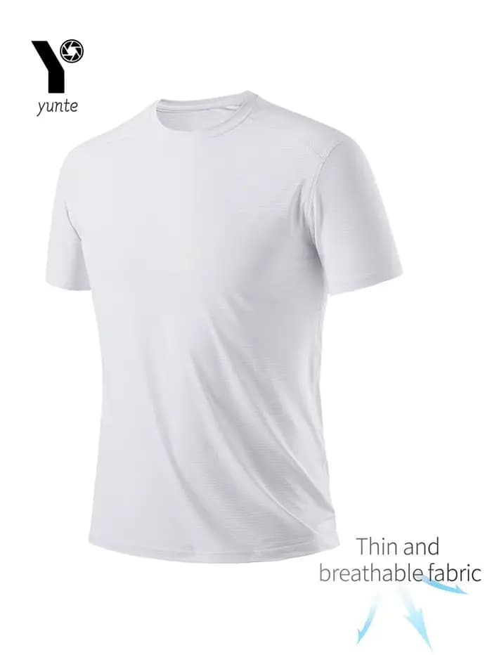 T-shirt col rond 1 pièce blanc ultra-léger pour hommes, séchage rapide, respirant, absorbant la sueu