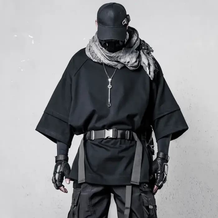 Techwear Style personnalité Patchwork Desgin t-shirt décontracté homme vêtements haute rue fonction tactique à manches courtes hauts