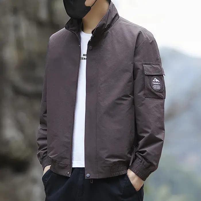 Veste cargo décontractée pour homme à col montant, style combinaison de vol, coupe-vent fin pour le