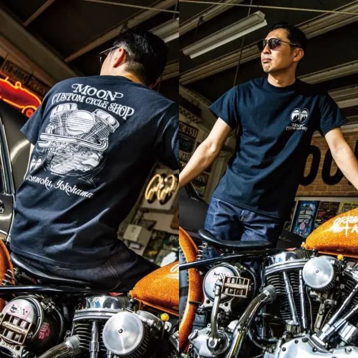 T-shirt en coton avec logo Moon Modified Car Motorcycle Brands