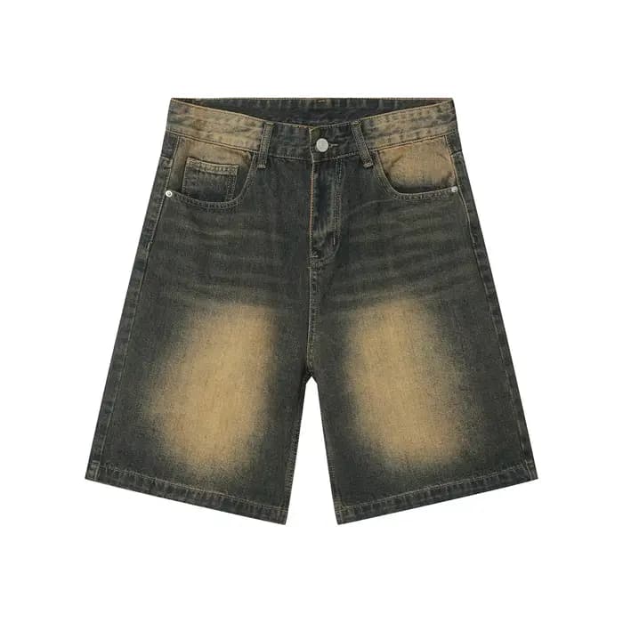 Jean Vintage à Jambes Larges pour Homme, Short en Denim, Longueur Genou, Streetwear, Été