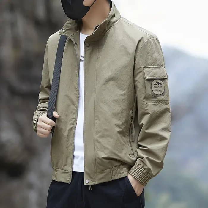 Veste cargo décontractée pour homme à col montant, style combinaison de vol, coupe-vent fin pour le