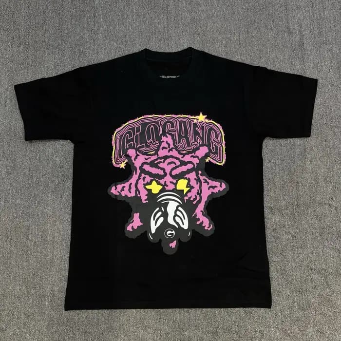 T-shirt Streetwear Punk pour Homme – Motif Masque Cartoon Glo Gang et Étoile – Coupe Ample Décontractée en Coton