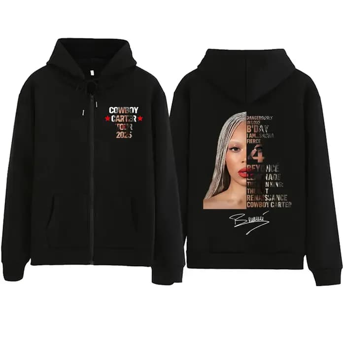 Beyoncé COWBOY CARTER TOUR 2025 sweat à capuche avec fermeture éclair imprimé graphique mode décontr