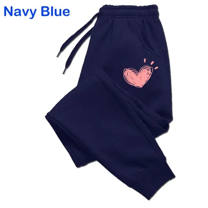 Femmes mignon coeur imprimé pantalons de survêtement automne hiver coton