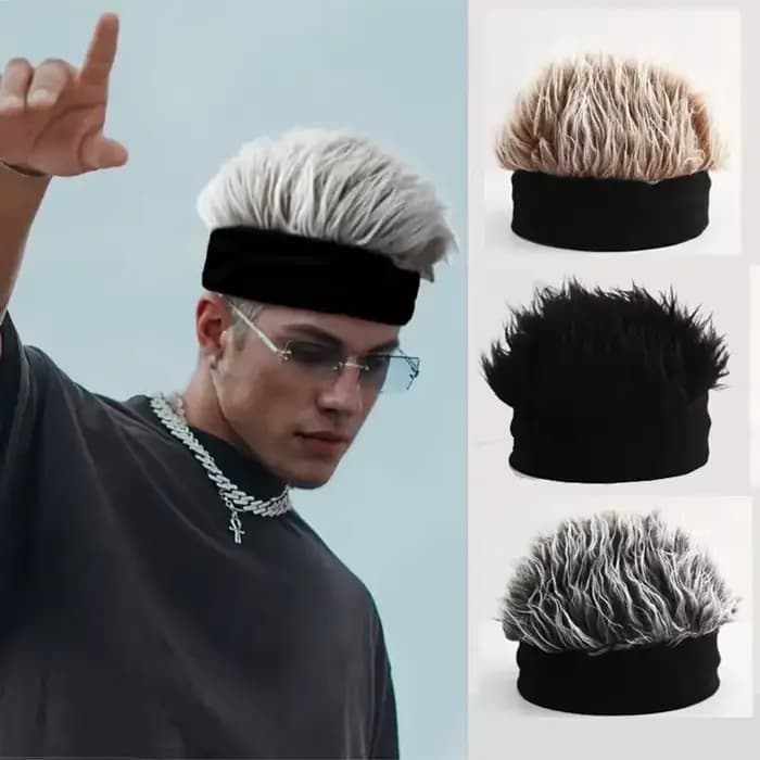 Bonnet hip-hop en faux cheveux pour hommes