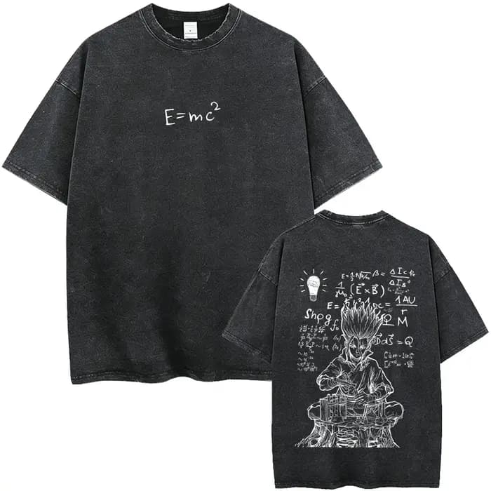 T-shirt Anime Dr. Stone Vintage Lavé Manga Senku Ishigami T-shirt Graphique Homme Femme Vêtements Mo