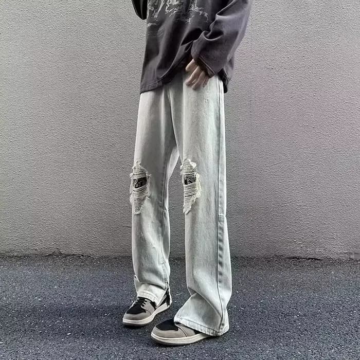 Nouveau Jean Droit Déchiré Tendance Printemps-Automne, Pantalon en Denim Style High Street, Vêtement