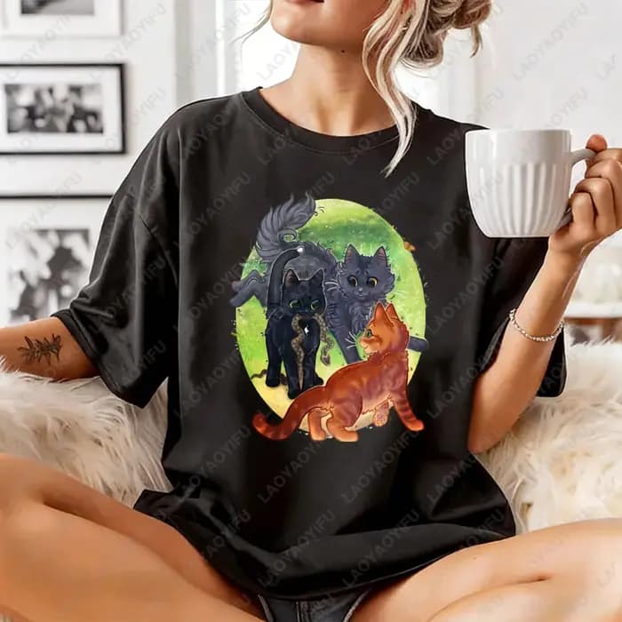 T-shirt unisexe en coton avec personnage du clan des guerriers chats