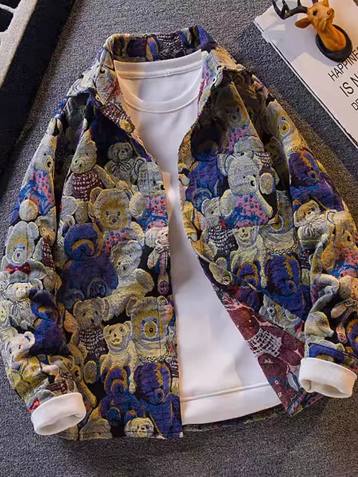 Veste Teddy Bear à imprimé intégral de style High Street pour hommes, tendance et élégante, manteau