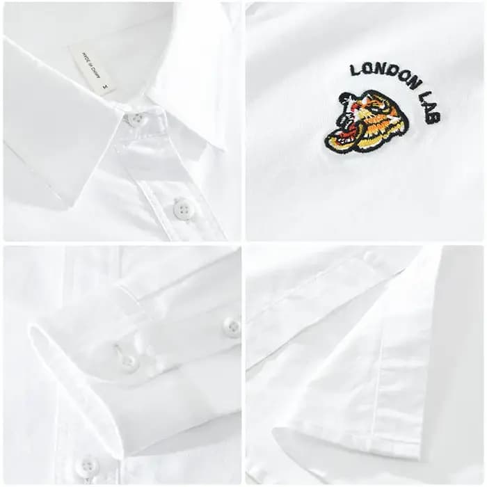 Chemises brodées Oxford pour hommes, vêtements simples en pur coton, Streetwear décontracté, col rabattu, nouvelle collection automne C6633