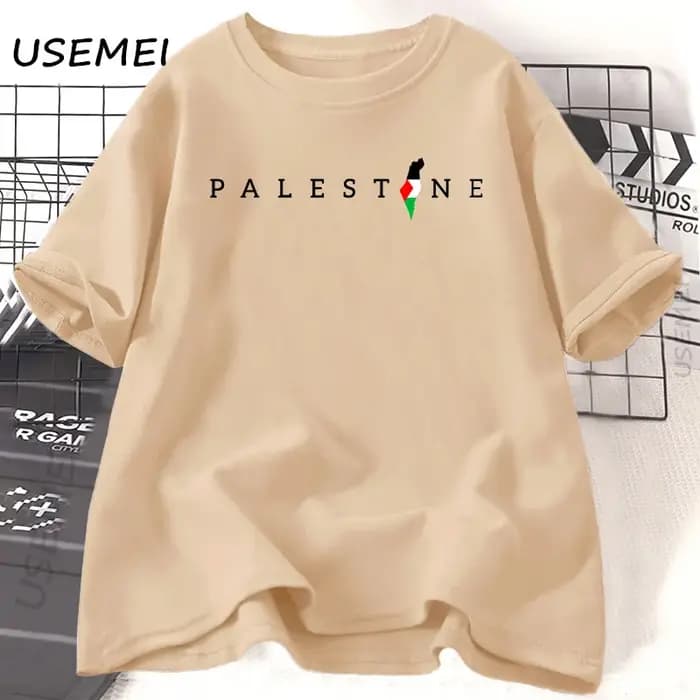 Drapeau palestinien imprimé t-shirt coton à manches courtes col rond t-shirts femme homme été ample décontracté
