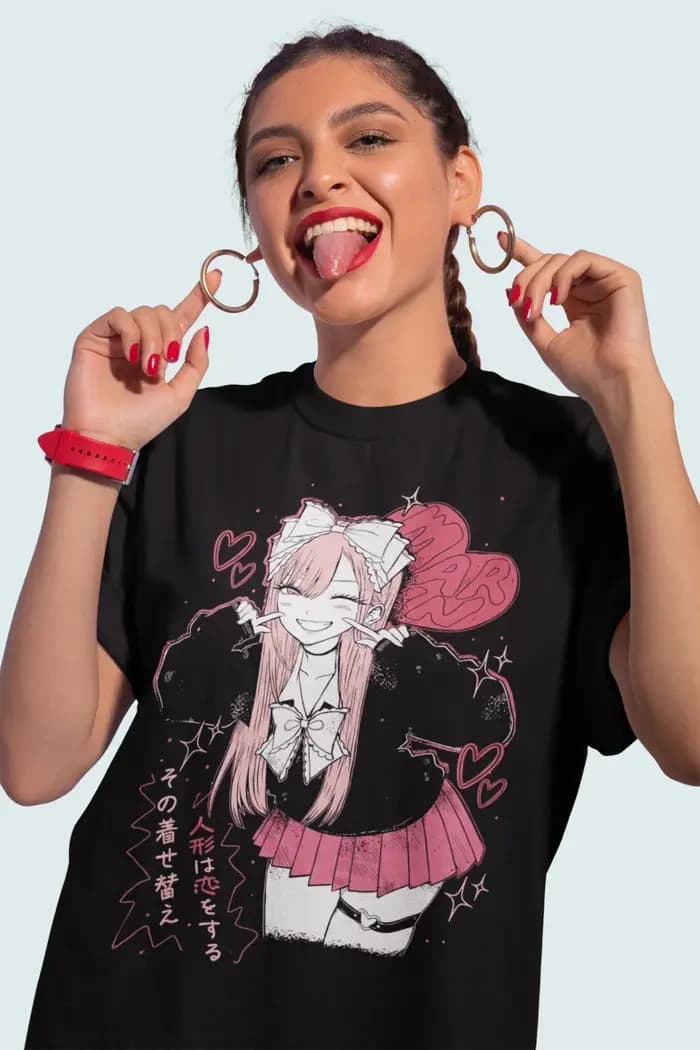 T-shirt unisexe en coton décontracté surdimensionné à col rond My Dress-Up Darling Marin Kitagawa Anime Kawaii Streetwear