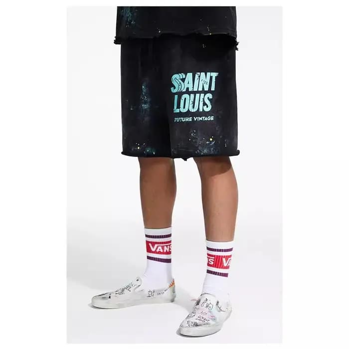 SSSAINT LOUIS fait à la main vieille et sale éclaboussures d'encre pour détruire le logo à manches courtes décontracté ample à la mode été T-shirt