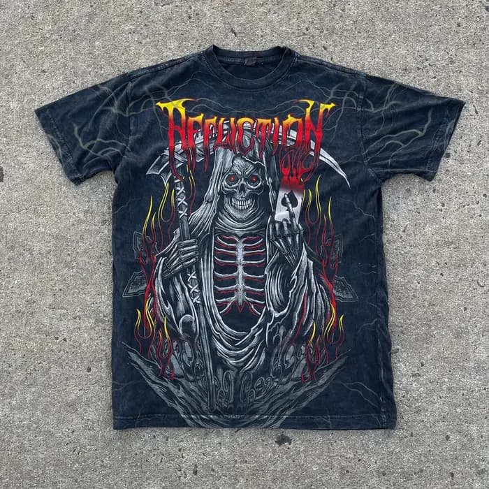 Graffiti Style gothique T-Shirt hommes américain Vintage multi-éléments haute rue surdimensionné coton unisexe été haut