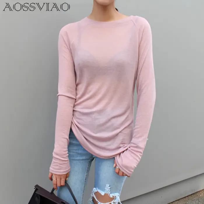 T-shirt sexy à manches longues pour femme