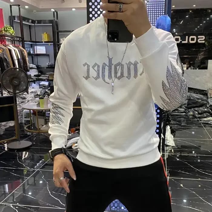 Strass Style hiver tendance hommes à capuche de haute qualité pur coton à capuche décontracté mode pull vente chaude hauts