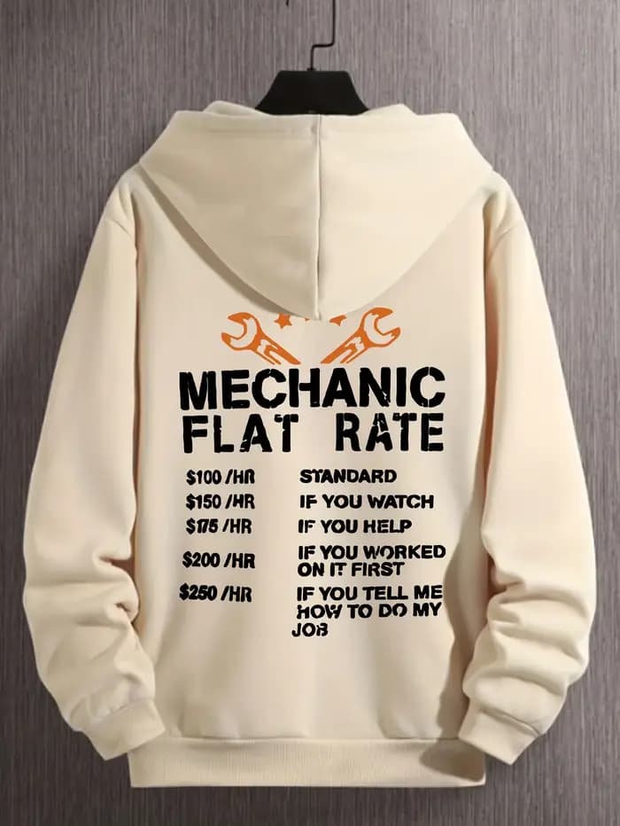 Sweat à capuche imprimé Mechanic Flat Rate pour homme, vêtement d'automne et d'hiver, coupe ample, à