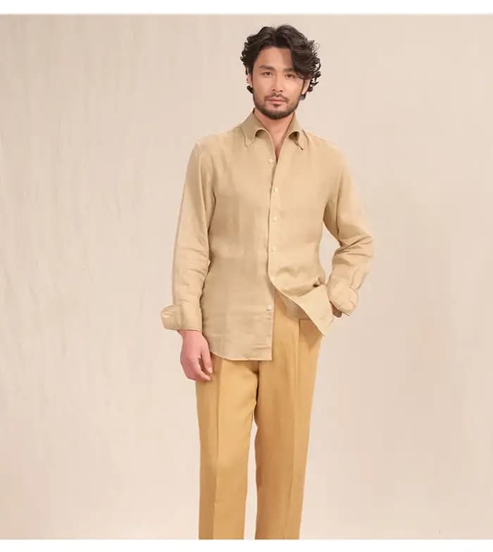 Chemise pour hommes haut de gamme en pur lin naturel - Blanc