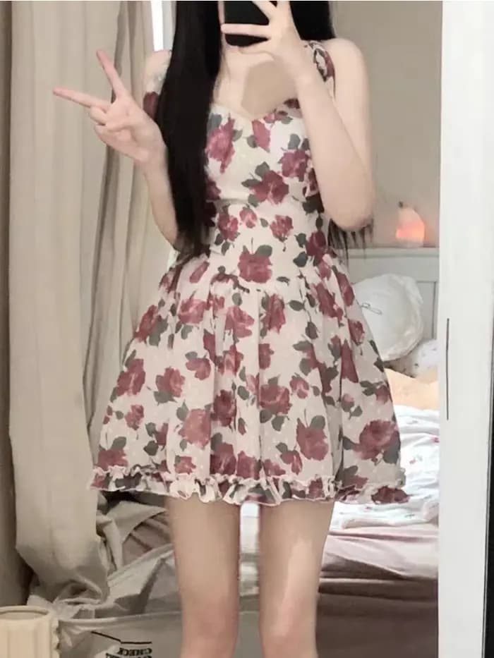 Mini Robes Femmes Vêtements Floral fibrHotsweet Temper Personnalité Été Harajuku S-3XL ChimSlim VestiEsthétique Éducative