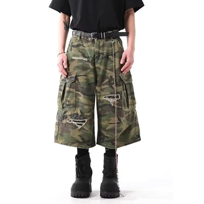Shorts cargo en jean camouflage style streetwear américain 2026