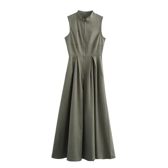 MUJER 2025 robes longues drapées pour femmes fermeture éclair sans manches robe Maxi femme vacances