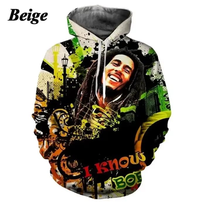 Bob Marley Raggie sweat à capuche pour hommes 3D imprimé Rock Hip Hop