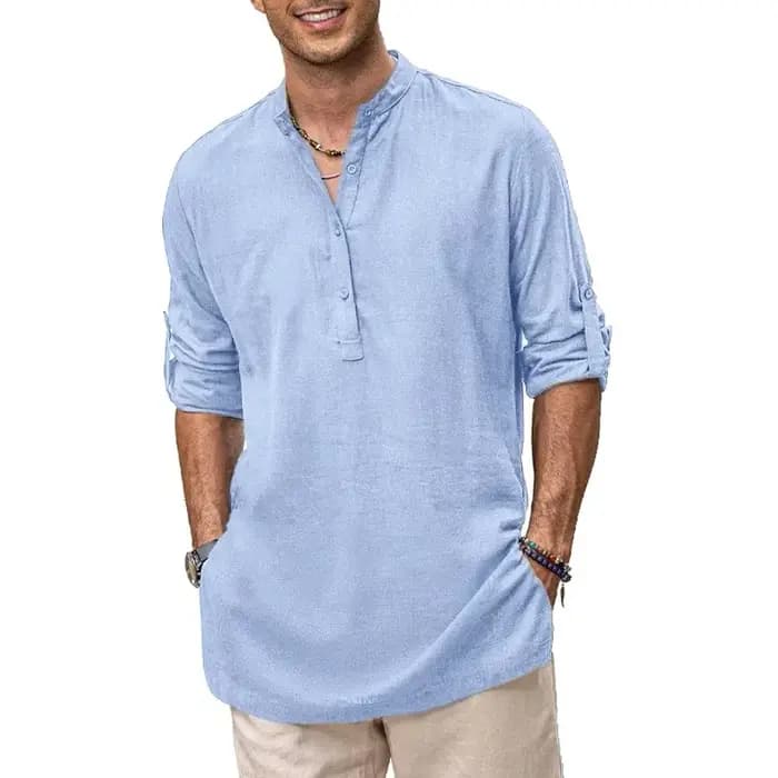 Chemise Henley en coton surdimensionnée pour homme, décontractée, légère, à manches longues, élégant