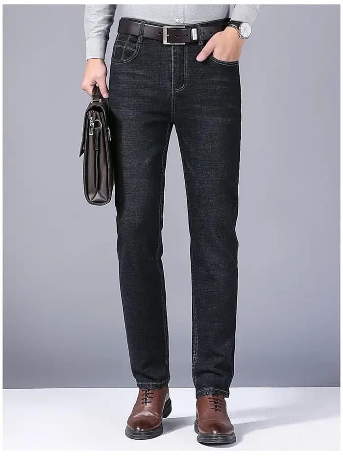 Jean droit pour hommes, pantalon Slim, extensible, confortable, doux, en Denim, pour affaires, vêtem