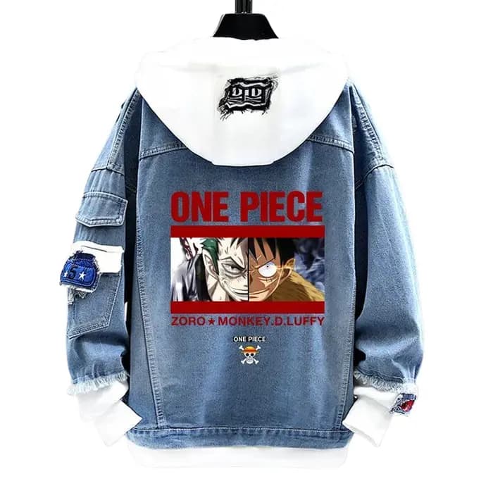 Une pièce dessin animé Denim veste personnalité créative garçons filles Couples printemps et automne à capuche faux