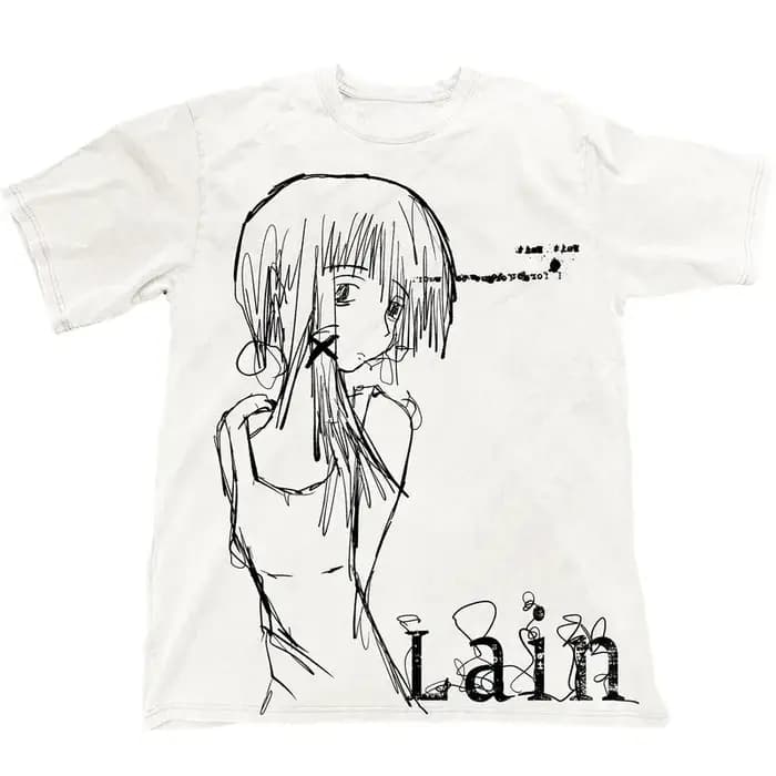 T-shirt unisexe en coton à imprimé graphique Lain