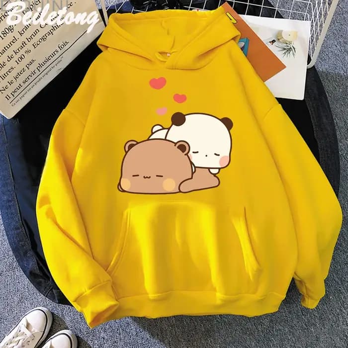 Panda Bear Bubu Dudu Sweat à capuche de dessin animé sommeil mignon imprimé vêtements pour adolescents sweat-shirt ample printemps pulls poche femme décontracté