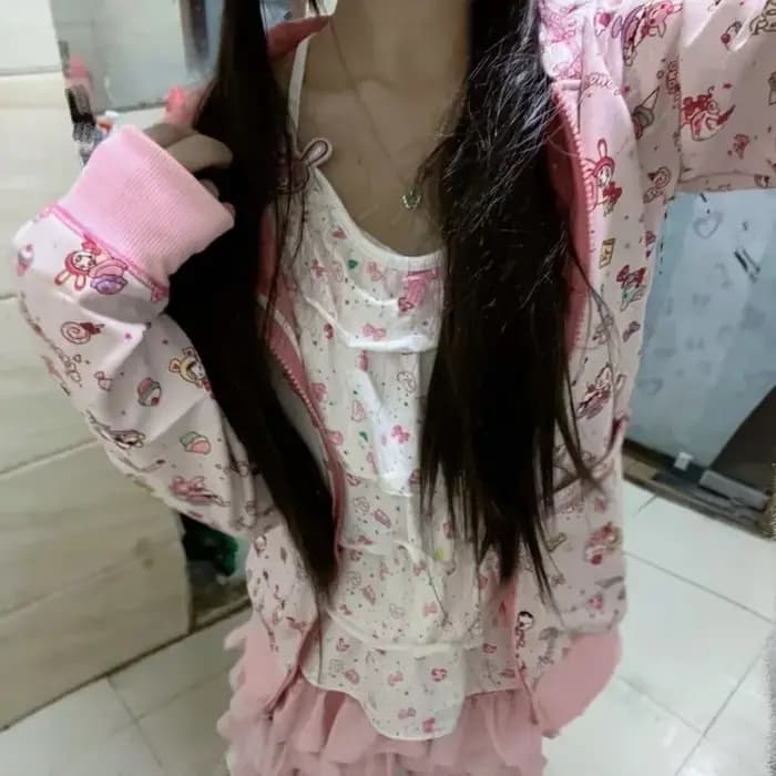 Japonais Kawaii mignon dessin animé imprimé sweats à capuche femmes décontracté Grunge Lolita