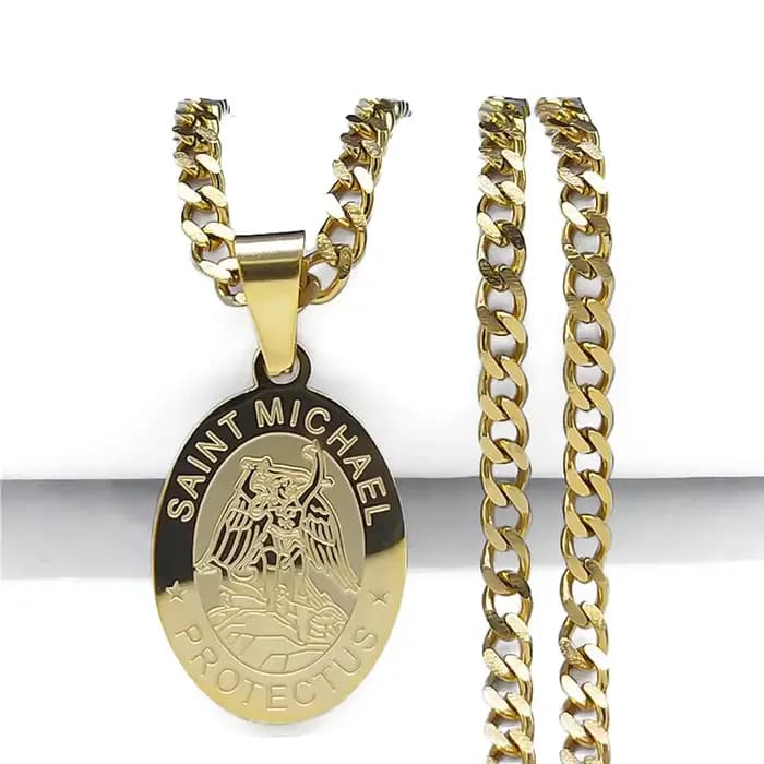 SAINT MICHAEL PROTECT US archange acier inoxydable Saint Michael collier hommes/femmes couleur or pendentif collier bijoux N3032S05