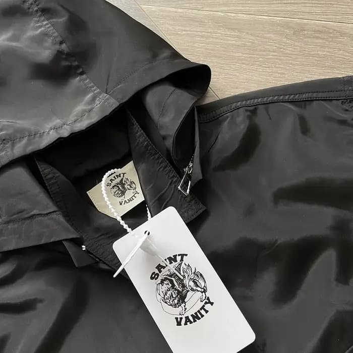 SAINT VANITY Blouson coupe-vent décontracté et élégant à manches courtes avec broderie de lettres et capuche