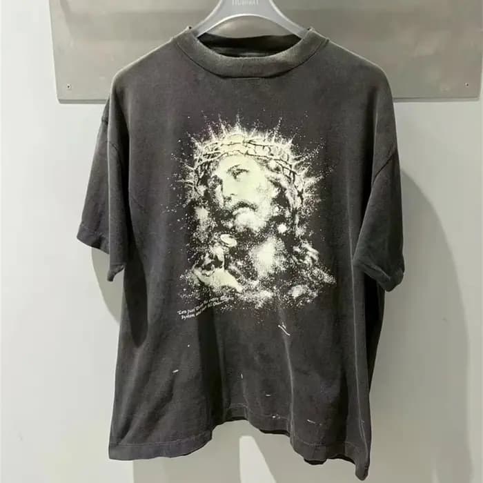 Saint jésus veilleuse Destruction en détresse imprimé à manches courtes T-shirt hommes femmes T petit haut t-shirts