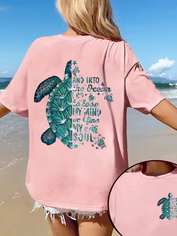 T-shirt graphique tortue de mer pour femme