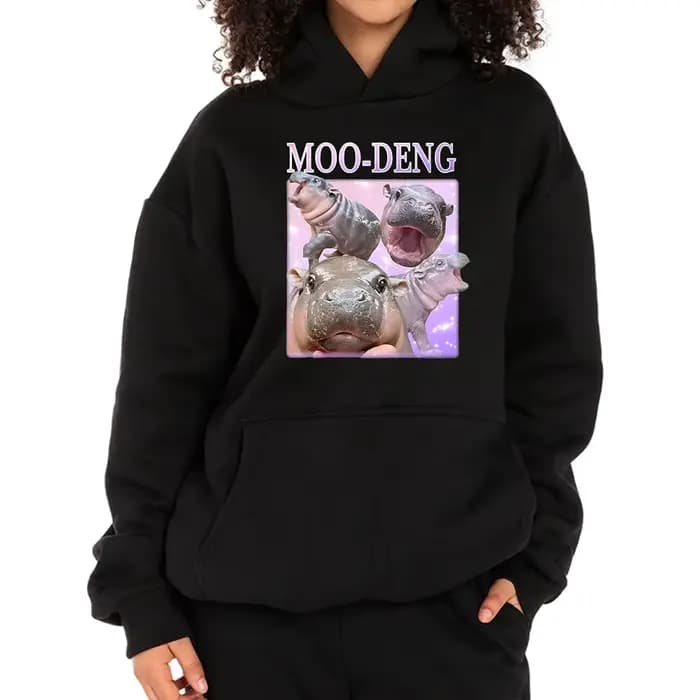 Sweat à capuche imprimé dessin animé Moo Deng pour hommes et femmes