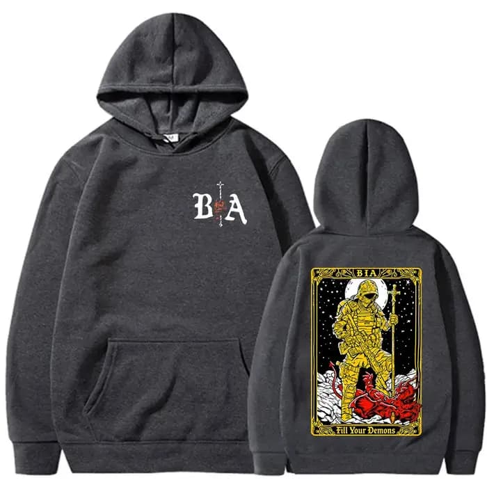 Sweat-shirt à capuche imprimé double face Demons Skeleton Brothers in Arms