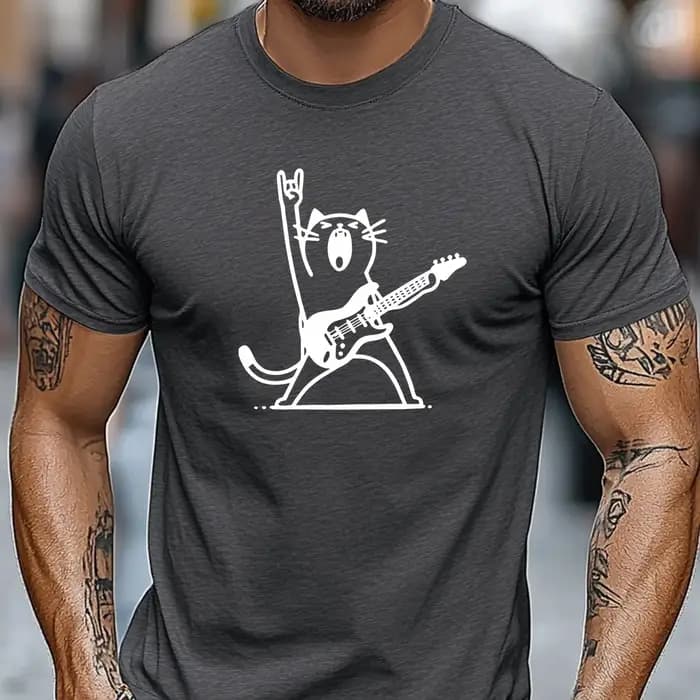 T-shirt pour homme Rock Cat Guitar Player