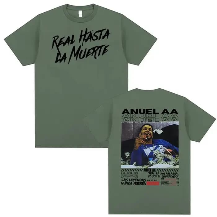 Rappeur Anuel AA Real Hasta La Muerte graphique T-shirt vêtements pour hommes 100% coton 90s Vintage T-shirts unisexe