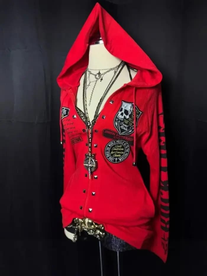 Nouvelle veste à capuche Y2K punk rétro américaine 2026