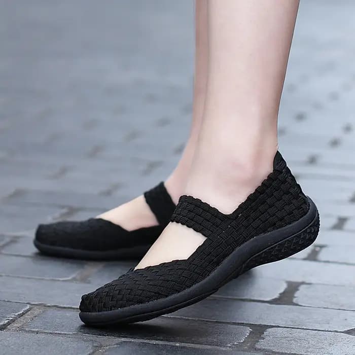 Femmes tissé baskets sans lacet plat femme chaussures de sport antidérapant doux femme chaussures d'été loisirs mocassins noir Sneaker grande taille