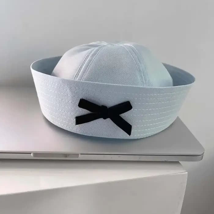 Béret marin en tissu style coréen avec nœud papillon et visière relevable