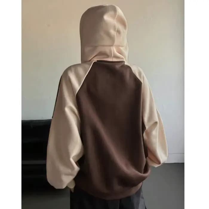 Sweat-shirt à capuche américain rétro bloquant la couleur pour hommes et femmes