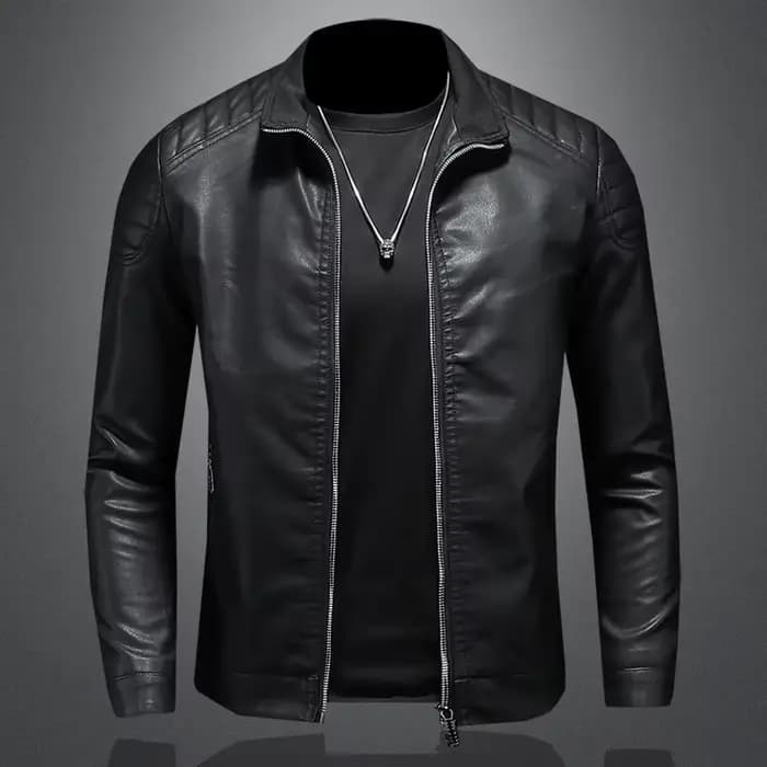Veste de motard en cuir monochrome pour hommes, manteau de moto décontracté, coupe couvertes, fermet