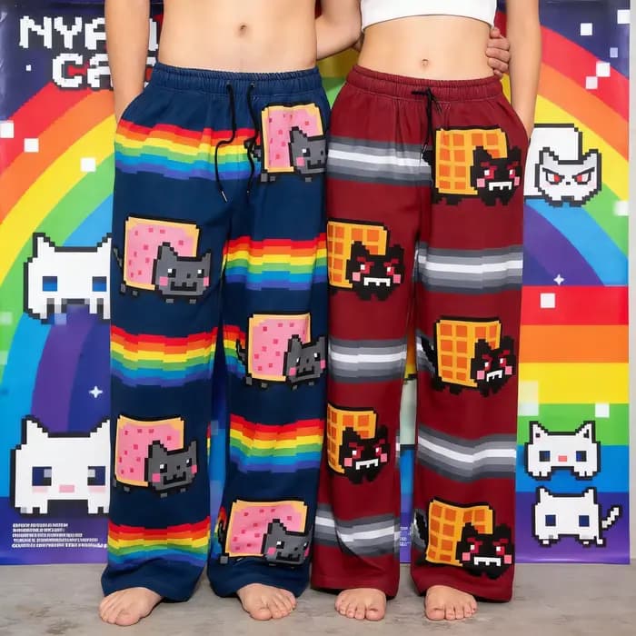 Pantalon Nyan Cat Y2k, pantalon baggy à taille élastique