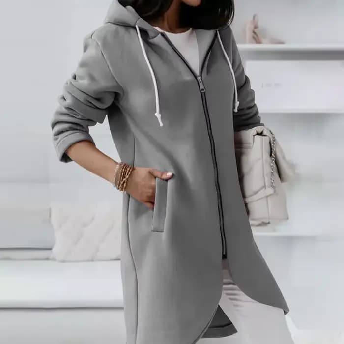 Nouveau sweat à capuche zippé long en polaire pour femme