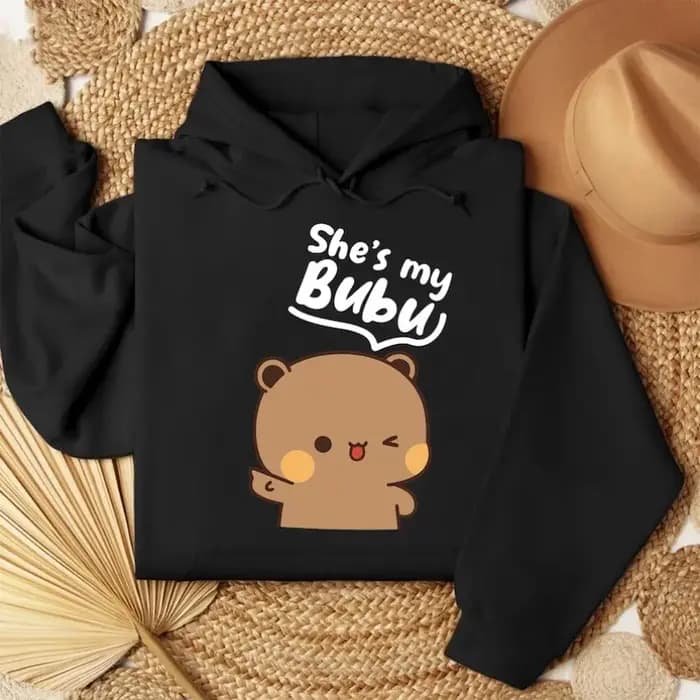 Bubu Dudu Bear Couple sweats à capuche assortis pour elle et lui tenue pull col rond manches longues mode doux