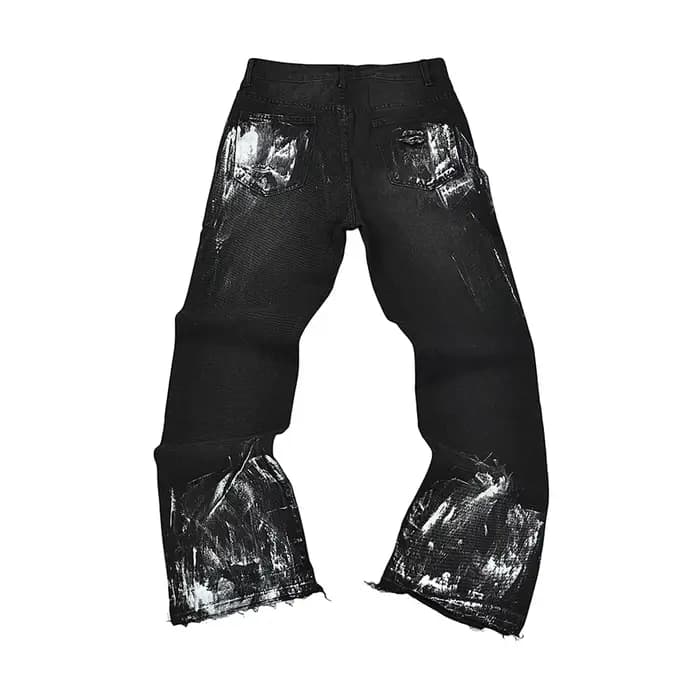 Jean Baggy noir délavé peint à l'encre de rue pour hommes pantalon en Denim droit Vintage ample déco